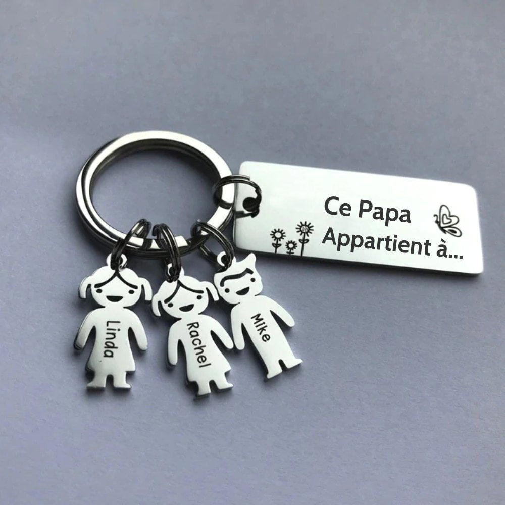 Porte-clés Papa avec pendentifs enfants personnalisables