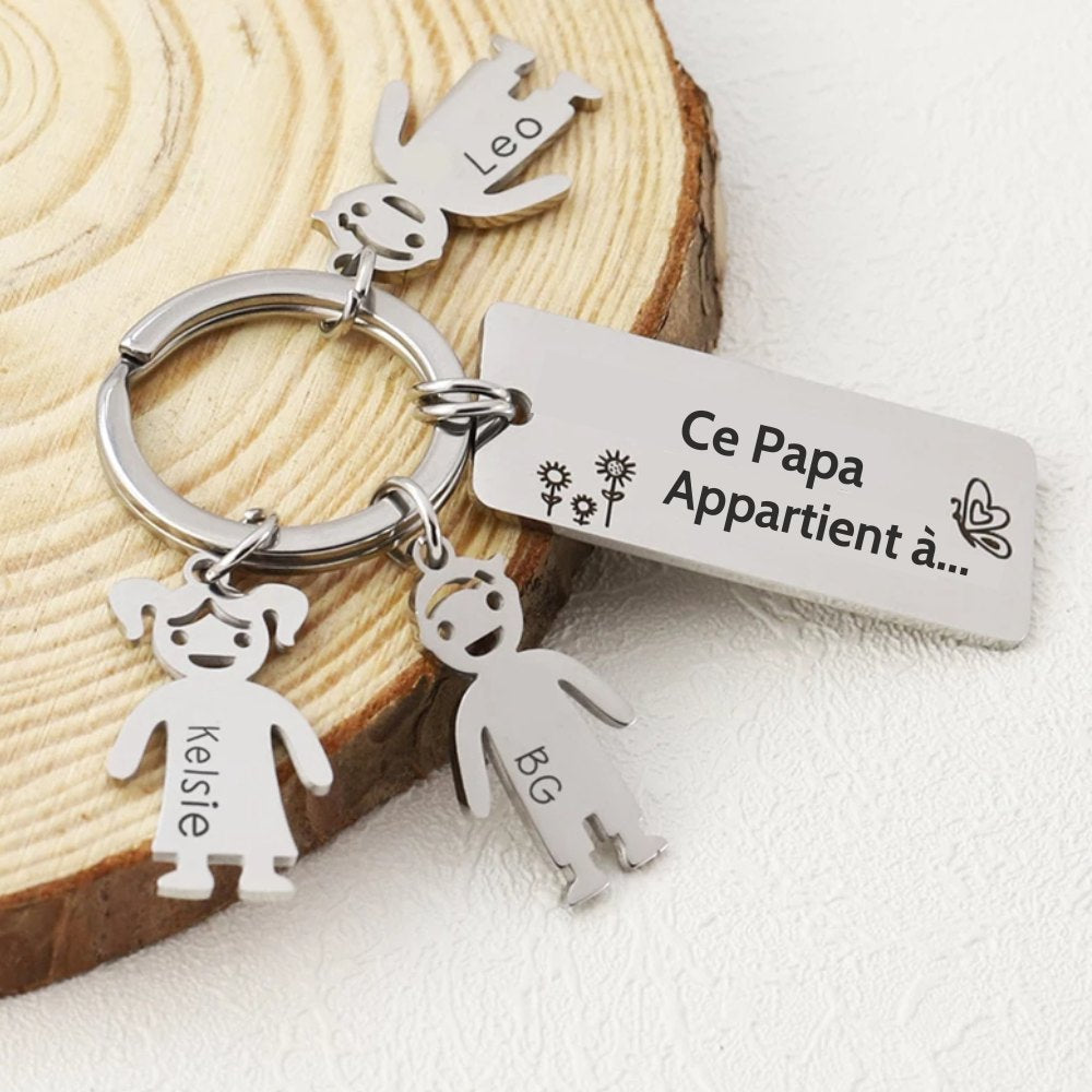 Porte-clés Papa avec pendentifs enfants personnalisables