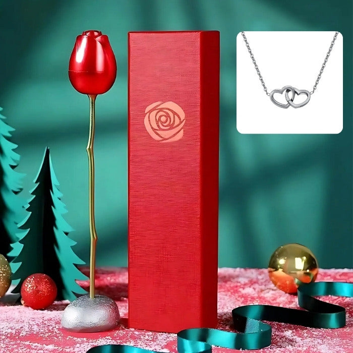 Coffret Rose en métal avec collier personnalisé