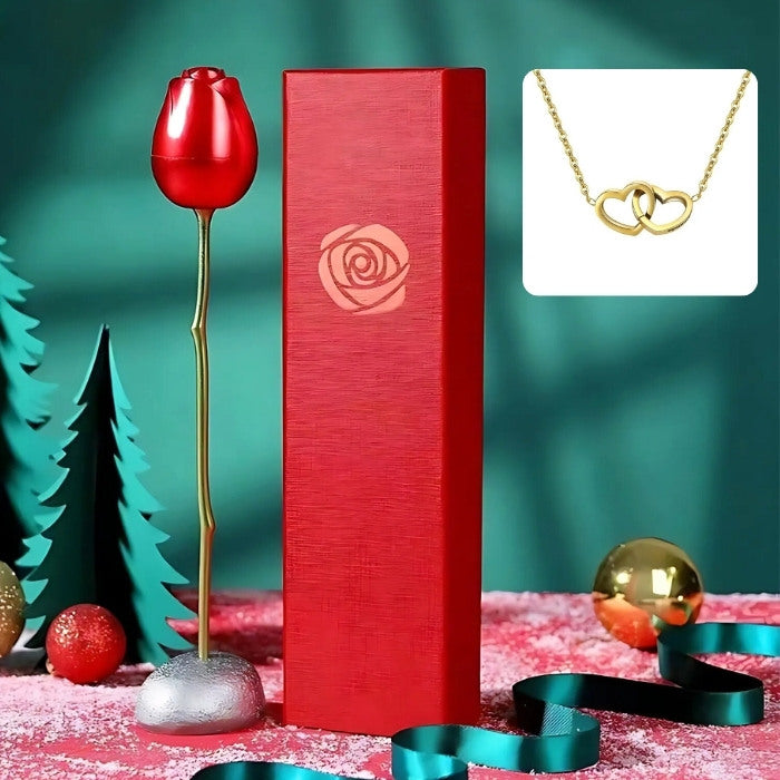 Coffret Rose en métal avec collier personnalisé